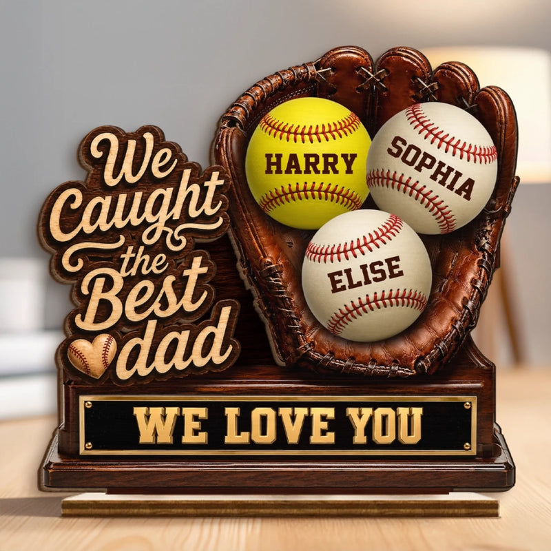 Custom 2-Layered Wooden Plaque - Personalized Father's Day Birthday Gifts For Dad, Grandpa, Baseball Lovers, Sports Fans, Sports Lovers - Best Catch Ever