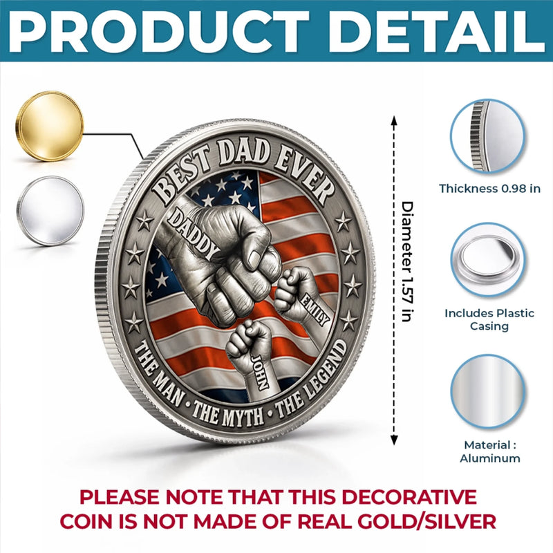 Custom Commemorative Keepsake Coin - Personalized America 250th Anniversary Father's Day Gifts For Dad, Grandpa - The Man, The Myth, The Dad