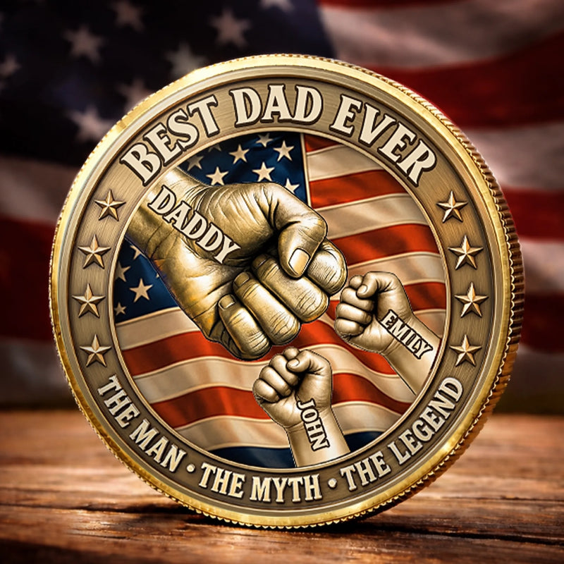 Custom Commemorative Keepsake Coin - Personalized America 250th Anniversary Father's Day Gifts For Dad, Grandpa - The Man, The Myth, The Dad