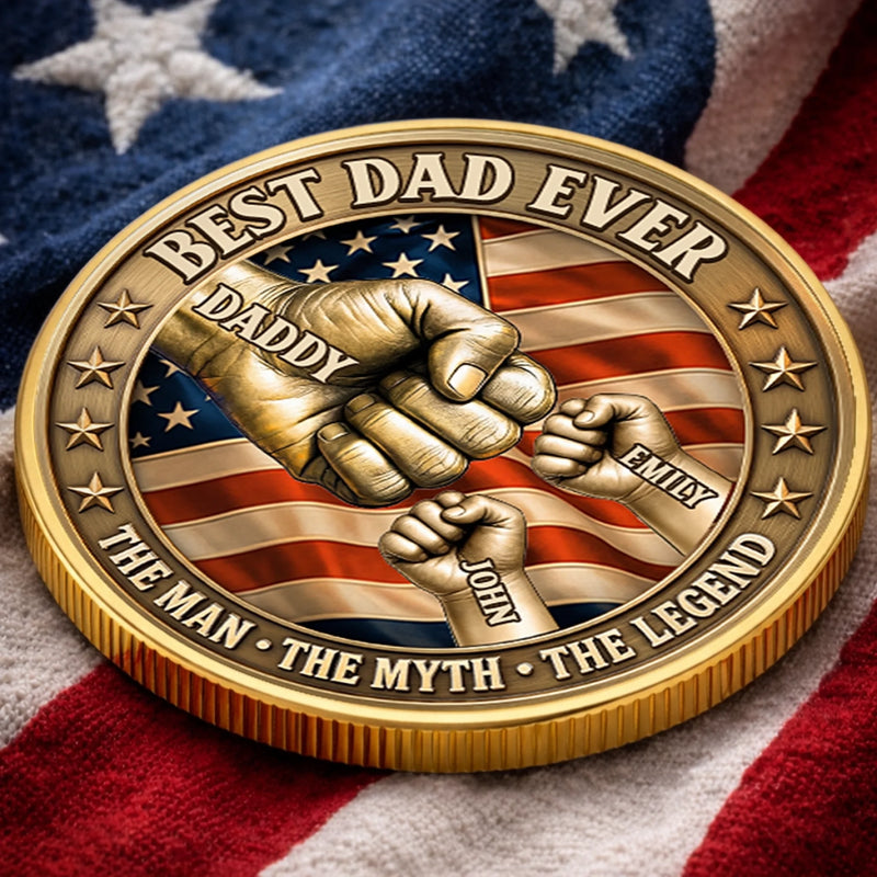 Custom Commemorative Keepsake Coin - Personalized America 250th Anniversary Father's Day Gifts For Dad, Grandpa - The Man, The Myth, The Dad