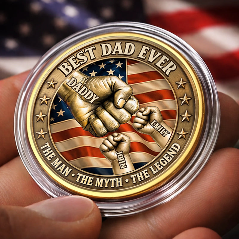 Custom Commemorative Keepsake Coin - Personalized America 250th Anniversary Father's Day Gifts For Dad, Grandpa - The Man, The Myth, The Dad