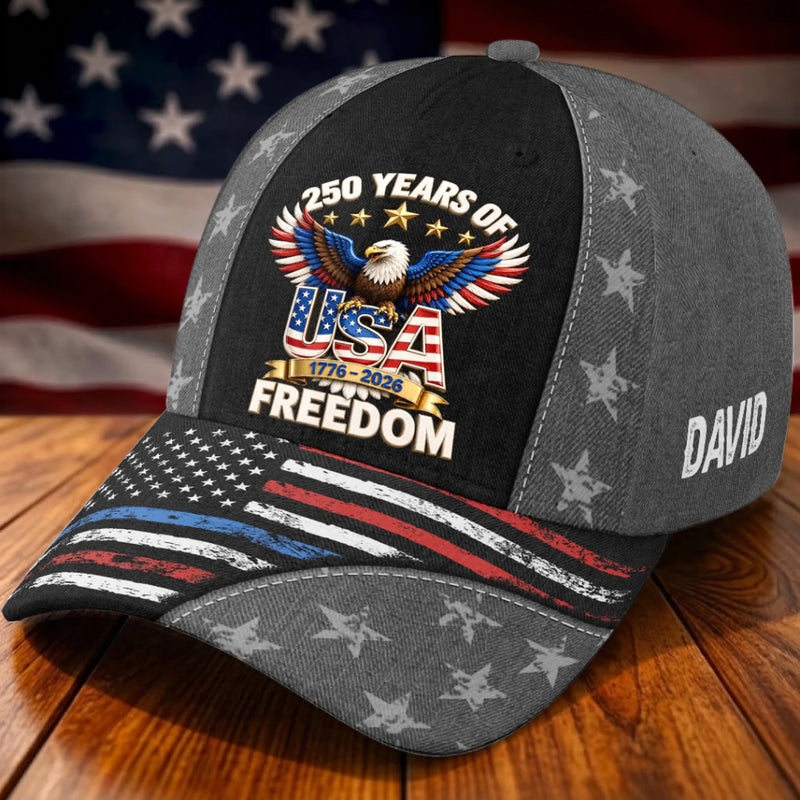 Custom Hat, All Over Print Classic Cap - Personalized America 250th Anniversary Gifts For Mom, Dad, Brother, Sister, Kids - Celebrating The Spirit Of America