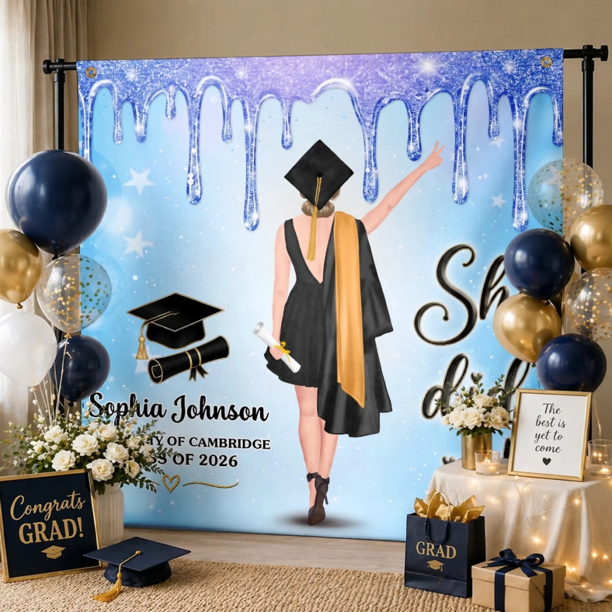 Custom Backdrop - Personalized Graduation Gifts For Him, Her - She Came, She Slayed, She Graduated