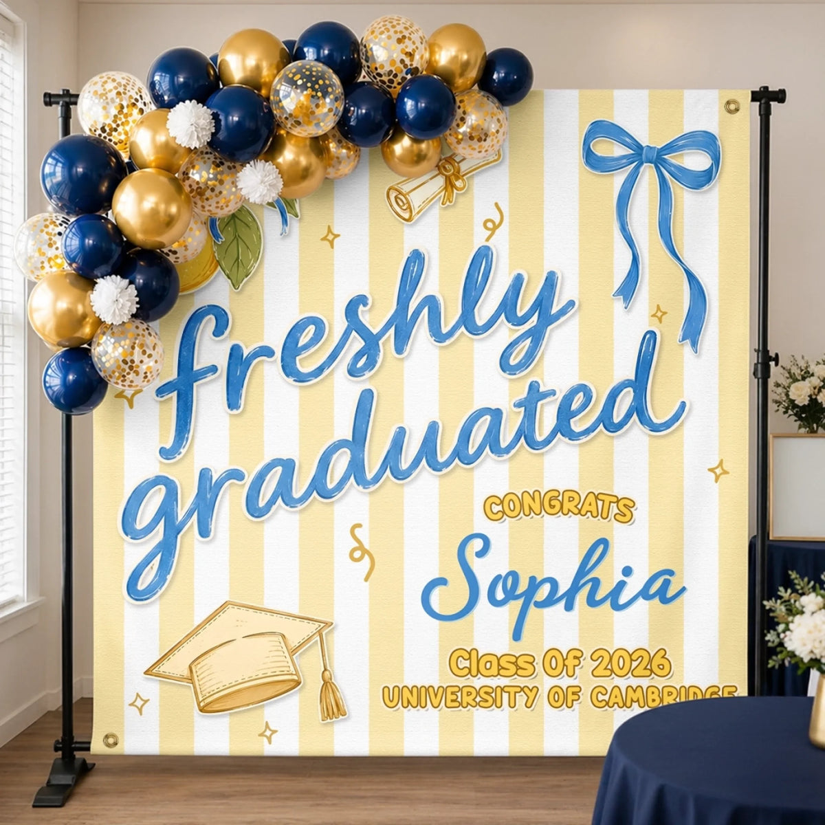 Custom Backdrop - Personalized Graduation Gifts For Him, Her - Serving Fresh Graduate Energy