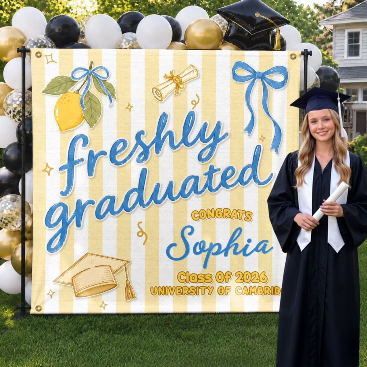 Custom Backdrop - Personalized Graduation Gifts For Him, Her - Serving Fresh Graduate Energy