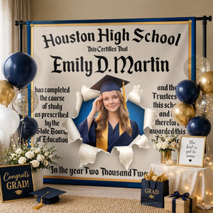 Custom Photo Backdrop - Personalized Graduation Gifts For Him, Her - She Earned The Spotlight