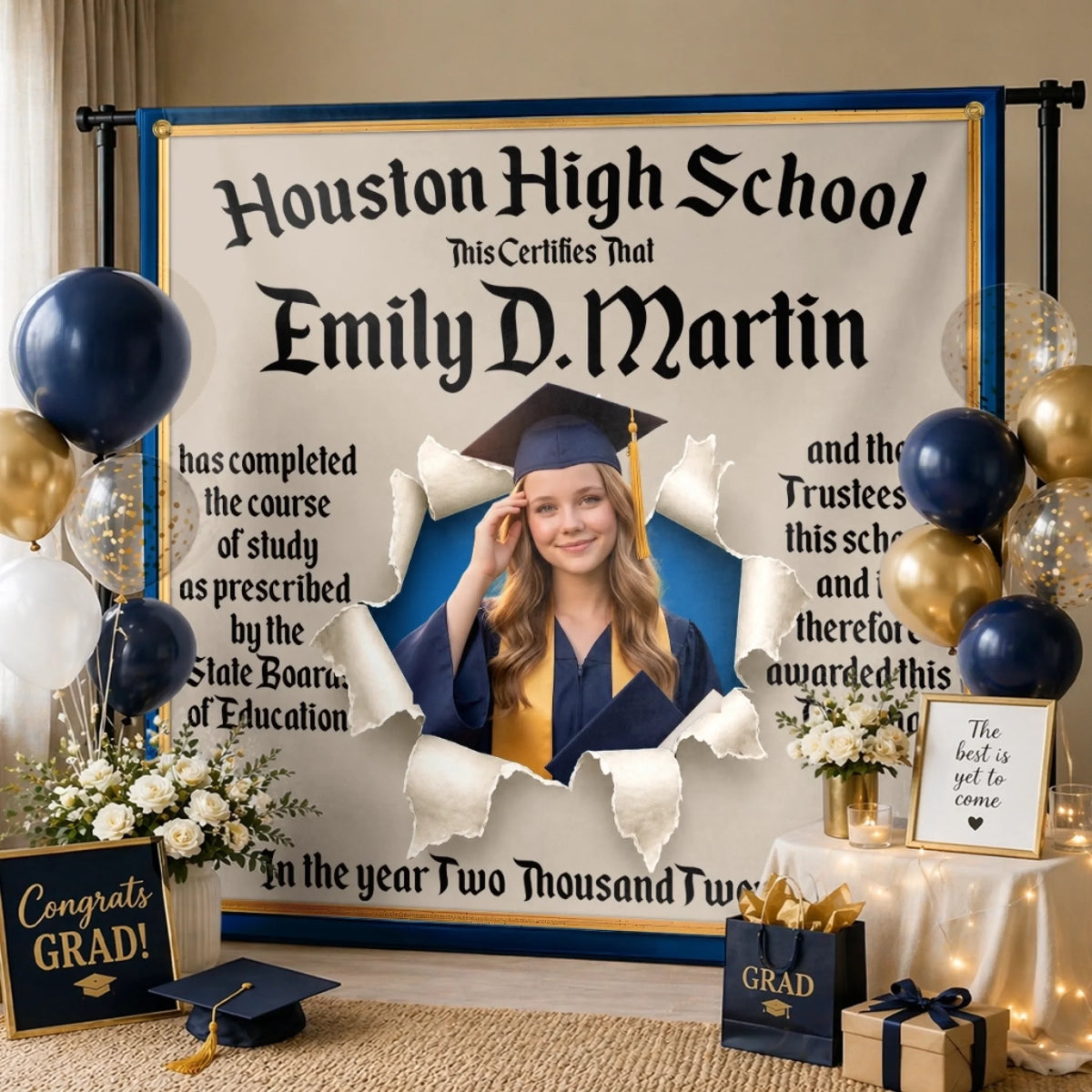 Custom Photo Backdrop - Personalized Graduation Gifts For Him, Her - She Earned The Spotlight