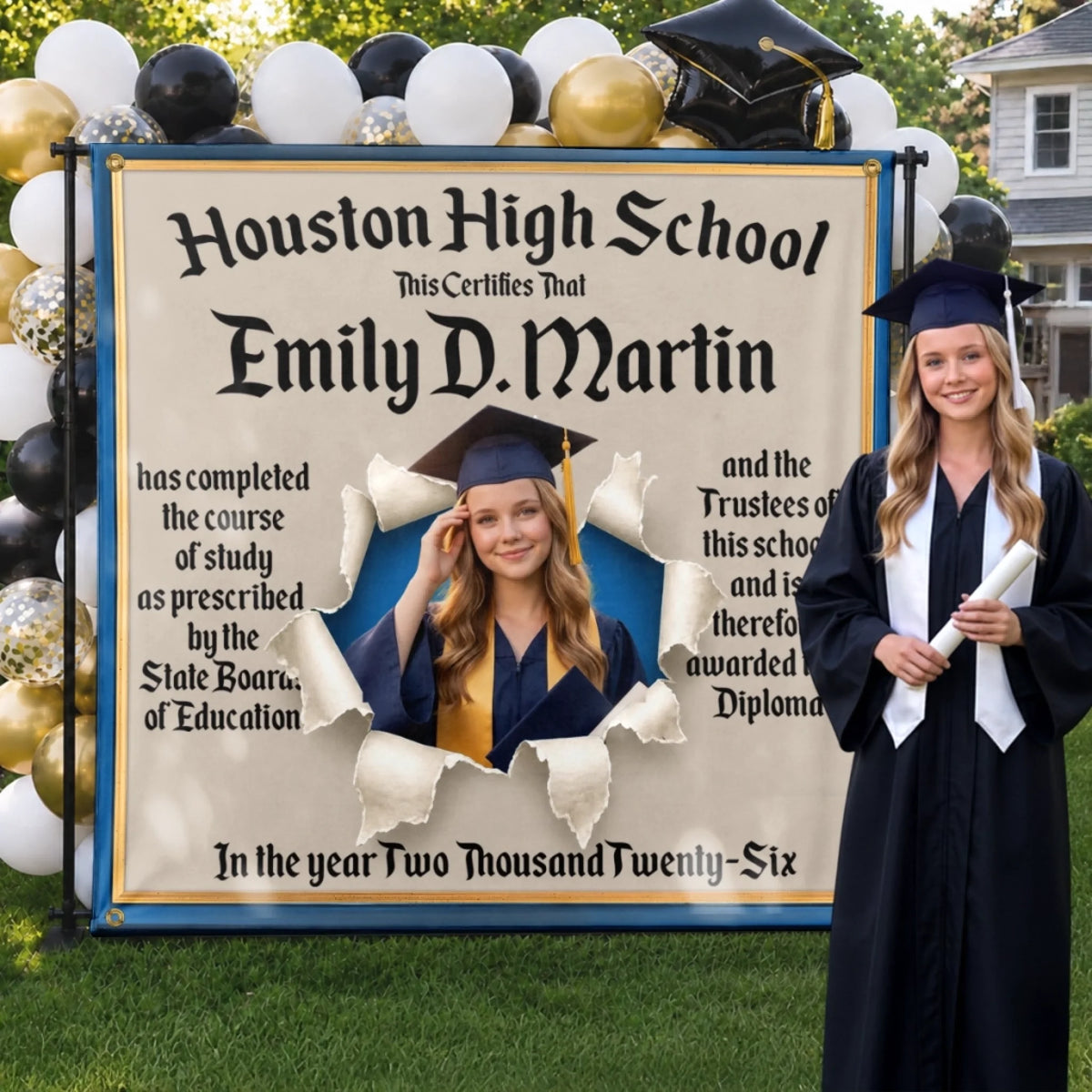 Custom Photo Backdrop - Personalized Graduation Gifts For Him, Her - She Earned The Spotlight