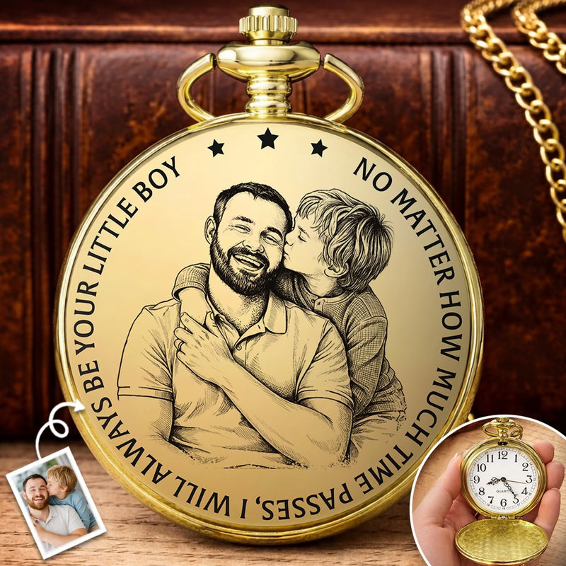 Custom Photo Pocket Watch - Personalized Father's Day Birthday Gifts For Dad, Grandpa - Dad Deserves The World