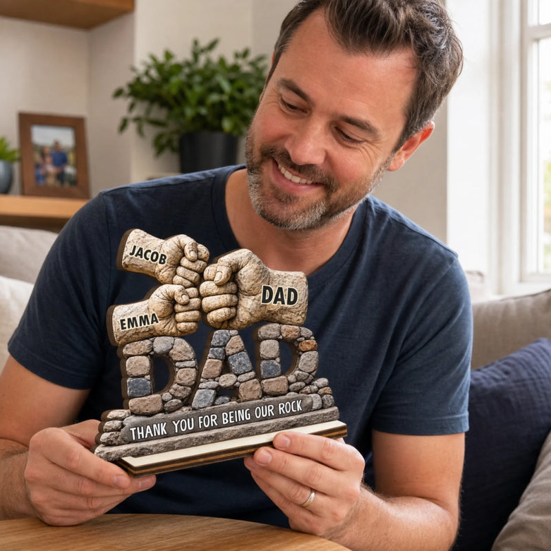Custom 2-Layered Wooden Plaque - Personalized Father's Day Birthday Gifts For Dad, Grandpa - Strong Roots Loving Heart