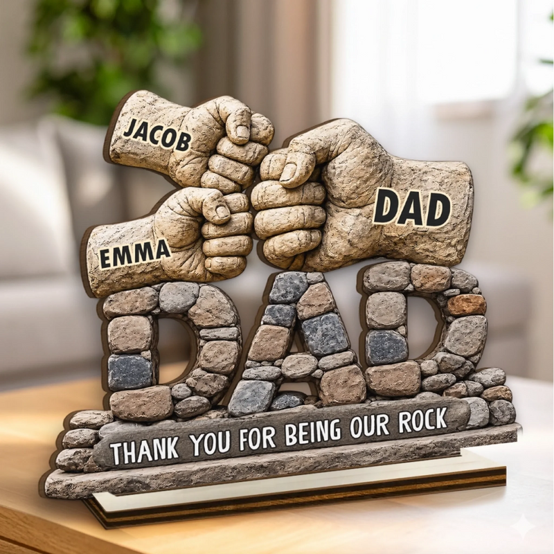 Custom 2-Layered Wooden Plaque - Personalized Father's Day Birthday Gifts For Dad, Grandpa - Strong Roots Loving Heart