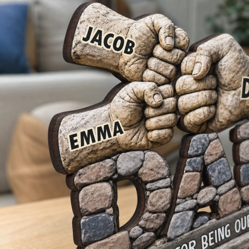 Custom 2-Layered Wooden Plaque - Personalized Father's Day Birthday Gifts For Dad, Grandpa - Strong Roots Loving Heart