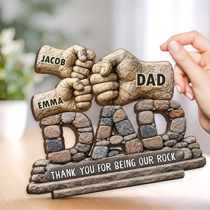 Custom 2-Layered Wooden Plaque - Personalized Father's Day Birthday Gifts For Dad, Grandpa - Strong Roots Loving Heart