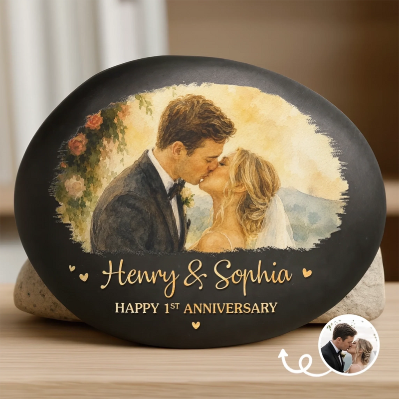 Custom Photo Printed Rock - Personalized Anniversary Wedding Gifts For Husband And Wife, Him And Her - Wedding Kiss, Anniversary Bliss