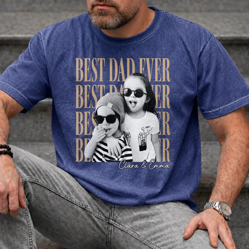 Custom Photo Washed Cotton T-shirt - Personalized Father's Day Birthday Gifts For Dad, Grandpa - Dad Makes Every Moment Better