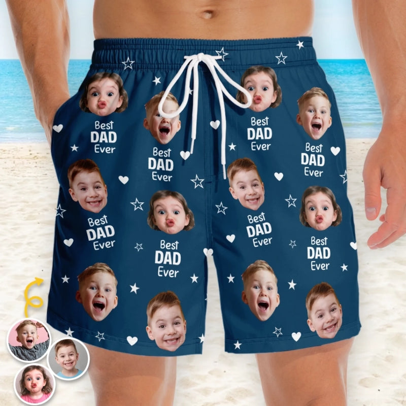 Custom Photo Tropical Hawaiian Aloha Men Beach Shorts - Personalized Father's Day, Summer Vacation And Travel Gifts For Dad, Grandpa - Family’s Favorite Hero
