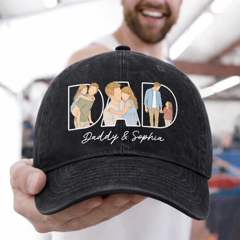 Custom Photo Vintage Washed Denim Baseball Cap - Personalized Father's Day Gifts For Dad, Grandpa - Thank You For Everything Dad
