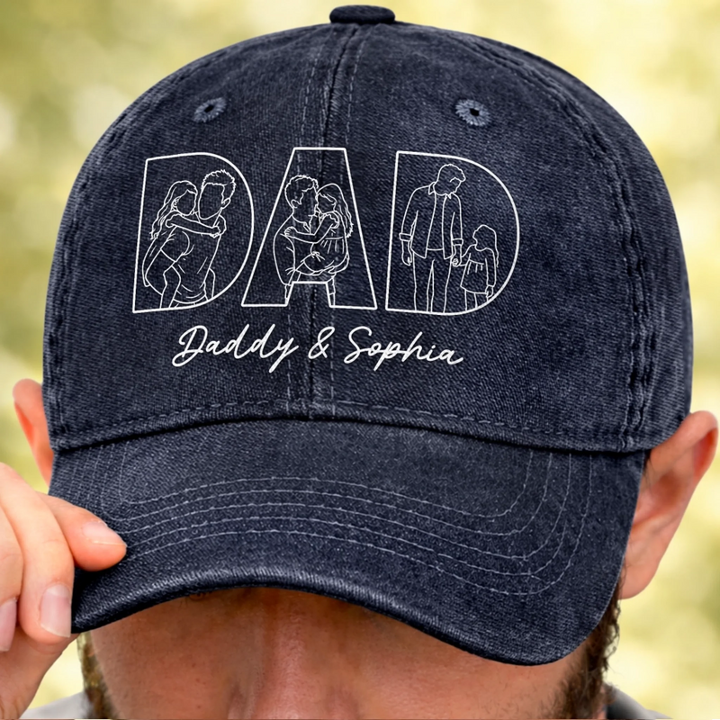 Custom Photo Vintage Washed Denim Baseball Cap - Personalized Father's Day Gifts For Dad, Grandpa - Dad Makes Every Day Count