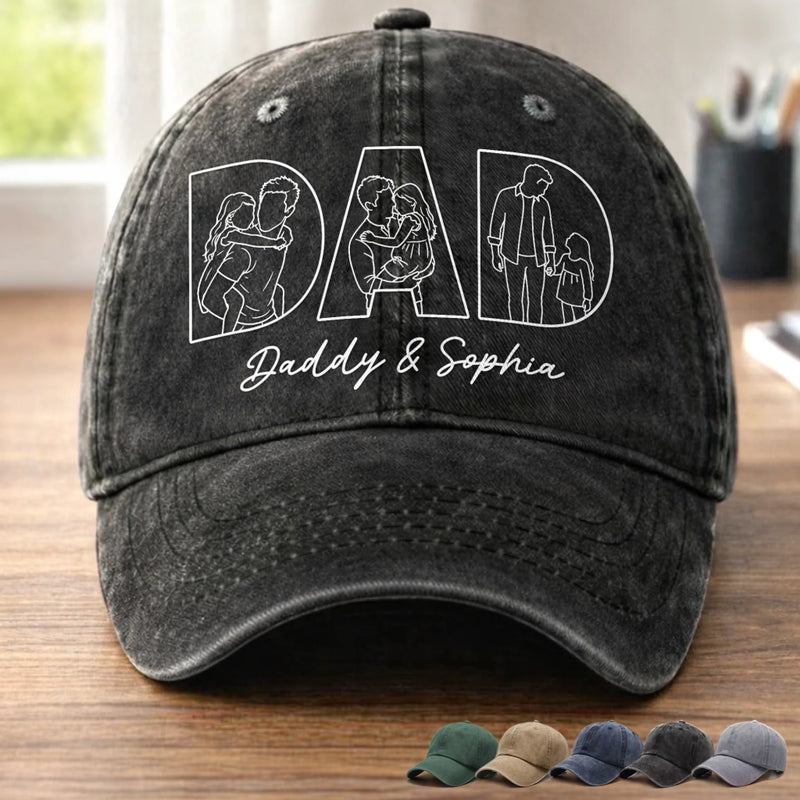 Custom Photo Vintage Washed Denim Baseball Cap - Personalized Father's Day Gifts For Dad, Grandpa - Dad Makes Every Day Count