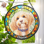 Custom Photo Stained Glass Window Hanging Suncatcher - Personalized Birthday Gifts For Dog Cat Lovers, Dog Dad And Mom, Cat Owners - Puppy Portrait With Rainbow Energy