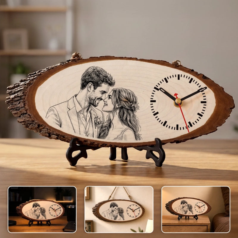 Custom Photo Rustic Wooden Clock - Personalized Anniversary Wedding Gifts For Husband And Wife, Him And Her - Their Favorite Moment, Always On Time