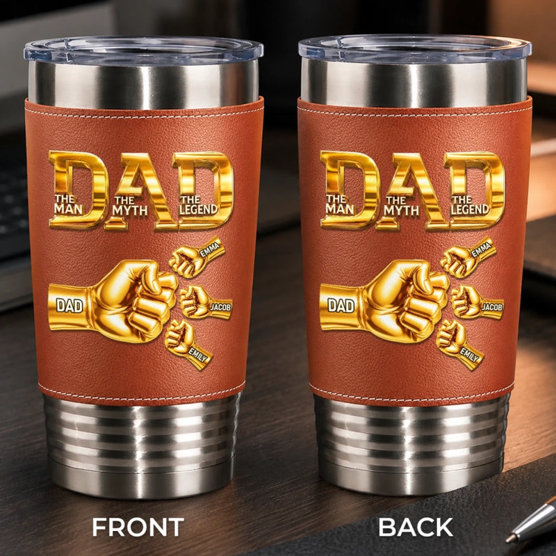 Custom Printed Leather Tumbler - Personalized Father's Day Birthday Gifts For Dad, Grandpa - Dad Is Our Everyday Hero