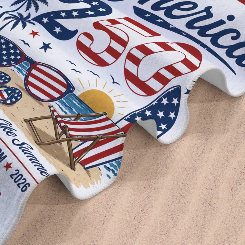 Custom Beach Towel - Personalized America 250th Anniversary, Summer Vacation And Travel Gifts For Mom, Dad, Brother, Sister, Kids - Born Free, Beach Bound