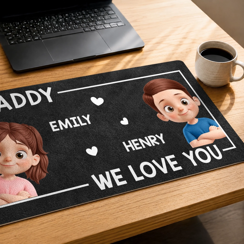 Custom Desk Mat -  Personalized Father's Day Birthday Gifts For Dad, Grandpa - Loved By Tiny Humans