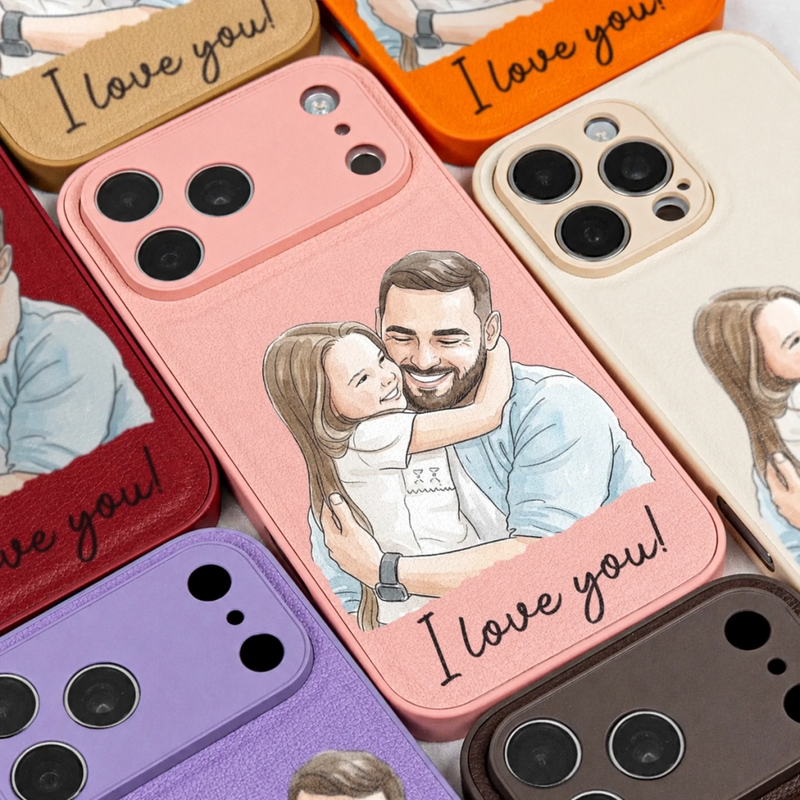 Custom Photo Leather Phone Case - Personalized Father's Day Birthday Gifts For Dad, Grandpa - Strong Families Start With Dad