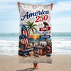 Custom Beach Towel - Personalized America 250th Anniversary, Summer Vacation And Travel Gifts For Mom, Dad, Brother, Sister, Kids - Stars Stripes And Proud Hearts
