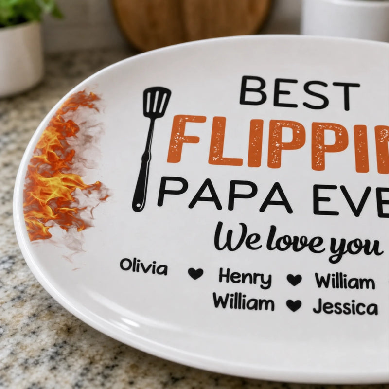 Best Flippin’ Dad Ever - Family Personalized Custom Platter - Father's Day, Gift For Dad, Grandpa