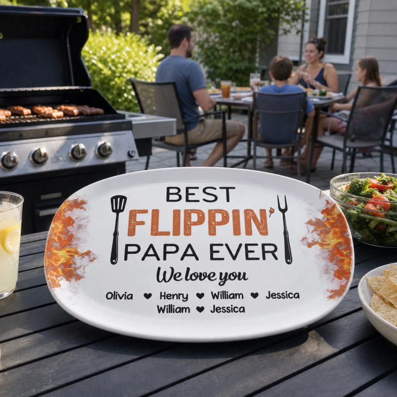 Best Flippin’ Dad Ever - Family Personalized Custom Platter - Father's Day, Gift For Dad, Grandpa