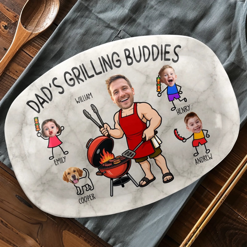 Custom Photo Platter - Personalized Father's Day Birthday Gifts For Dad, Grandpa - BBQ Bonding Time