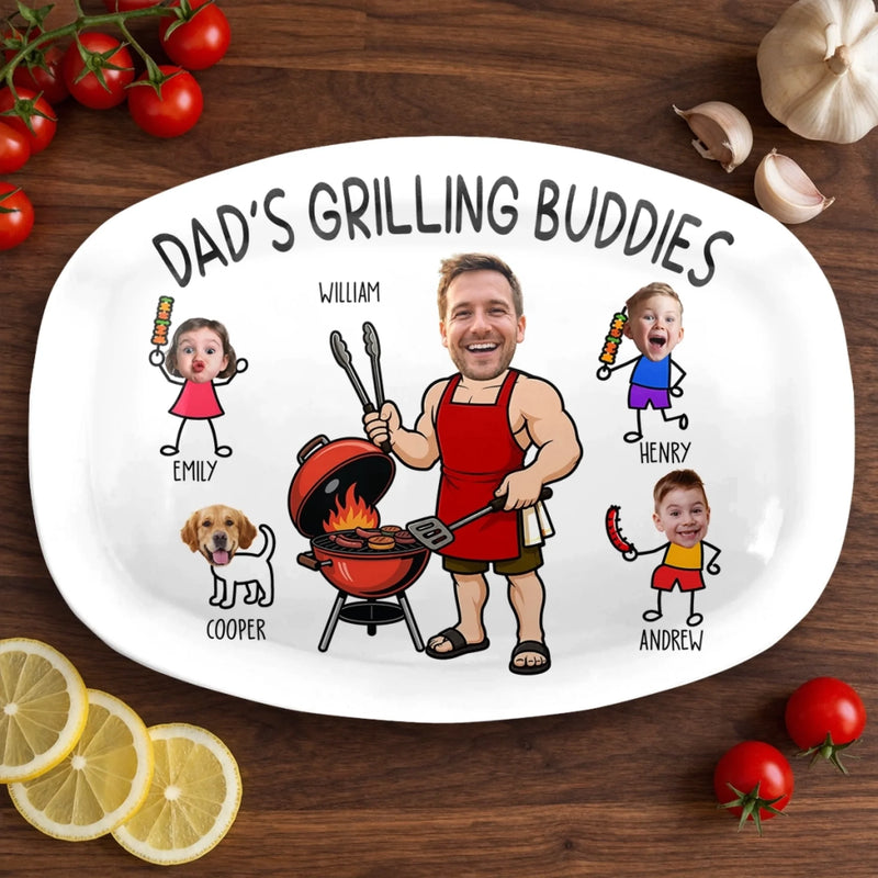 Custom Photo Platter - Personalized Father's Day Birthday Gifts For Dad, Grandpa - BBQ Bonding Time