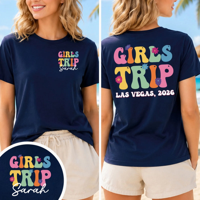 Custom Unisex T-shirt - Personalized Summer Vacation And Travel Gifts For Best Friends, Family - Casino Lights, Bestie Nights