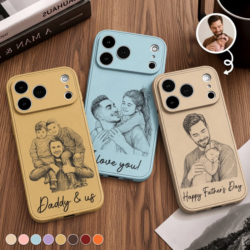 Custom Photo Leather Phone Case - Personalized Father's Day Birthday Gifts For Dad, Grandpa - Dad Makes Life Complete