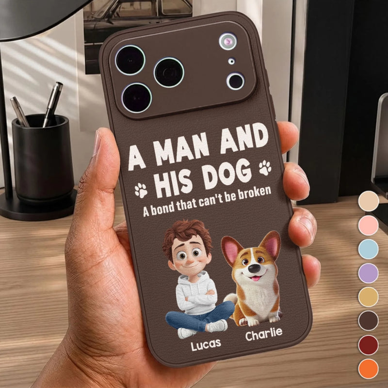 Custom Leather Phone Case - Personalized Father's Day Birthday Gifts For Dog Lovers, Dog Dad And Mom - Life Feels Better With Pets