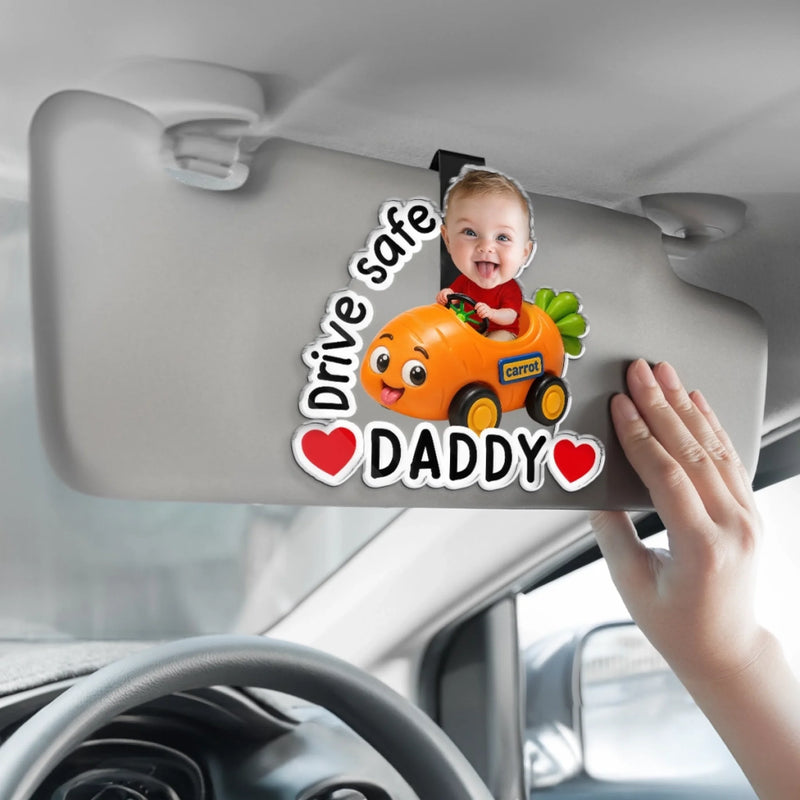 Custom Photo Acrylic Car Visor Clip - Personalized Father's Day Gifts For Dad, Grandpa - Buckled Up With Love