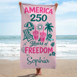 Custom Beach Towel - Personalized America 250th Anniversary, Summer Vacation And Travel Gifts For Mom, Dad, Brother, Sister, Kids - 250 Years Standing Strong