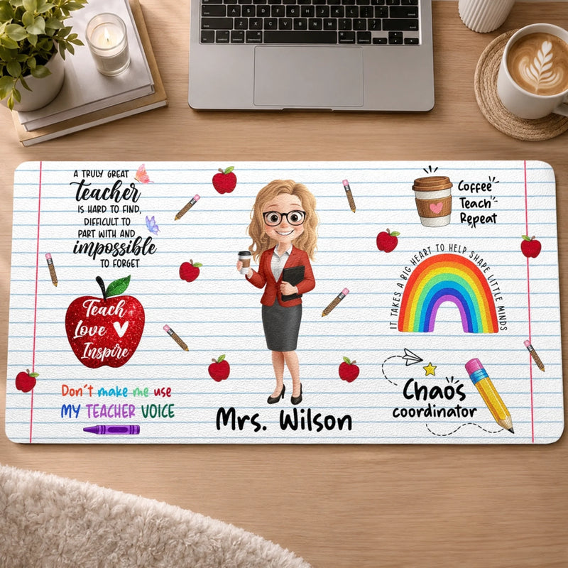 Custom Desk Mat -  Personalized Birthday Gifts For Teachers - Coffee Teach Repeat