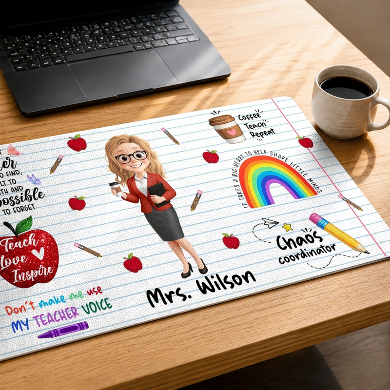 Custom Desk Mat -  Personalized Birthday Gifts For Teachers - Coffee Teach Repeat