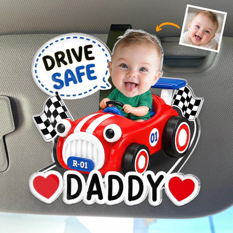 Custom Photo Acrylic Car Visor Clip - Personalized Father's Day Gifts For Dad, Grandpa - Tiny Smiles, Safe Miles