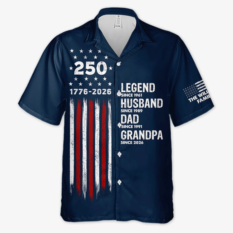 Custom Unisex Tropical Hawaiian Aloha Shirt - Personalized America 250th Anniversary Father's Day Gifts For Dad, Grandpa - Celebrating Freedom Together