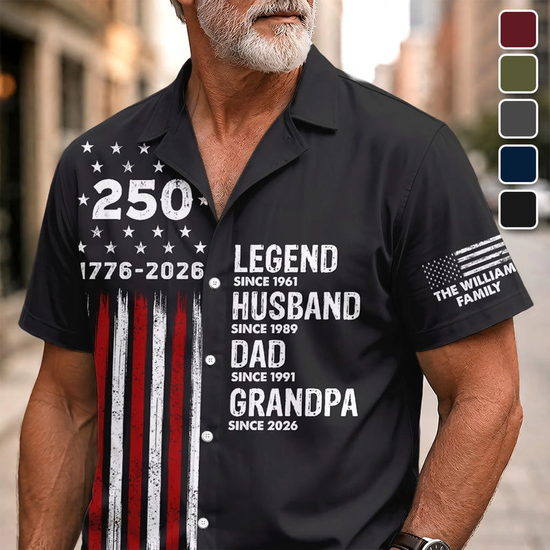 Custom Unisex Tropical Hawaiian Aloha Shirt - Personalized America 250th Anniversary Father's Day Gifts For Dad, Grandpa - Celebrating Freedom Together