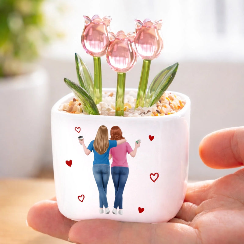 Custom Glass Everlasting Tulips - Personalized Best Friend Birthday Gifts For Women, Besties, Sisters, BFF - My Favorite Unpaid Therapist