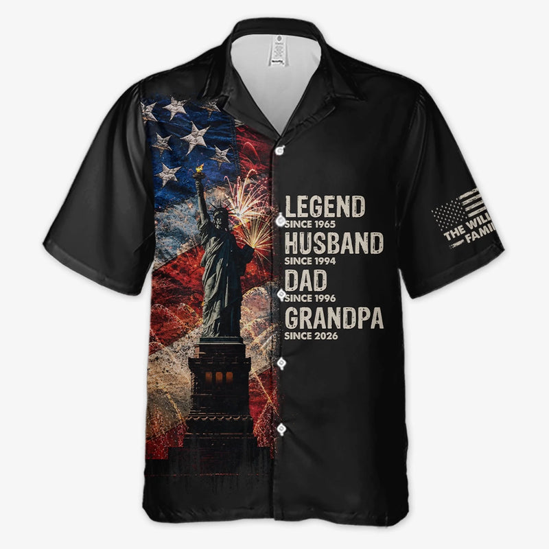 Custom Unisex Tropical Hawaiian Aloha Shirt - Personalized America 250th Anniversary Father's Day Gifts For Husband, Dad, Grandpa - Stars Stripes And Family Pride