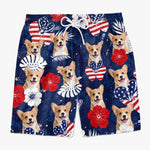 Custom Photo Tropical Hawaiian Aloha Men Beach Shorts - Personalized Summer Vacation And Travel Gifts For Dog Cat Lovers, Dog Dad And Mom, Cat Owners - Patriotic Pups All Summer Long