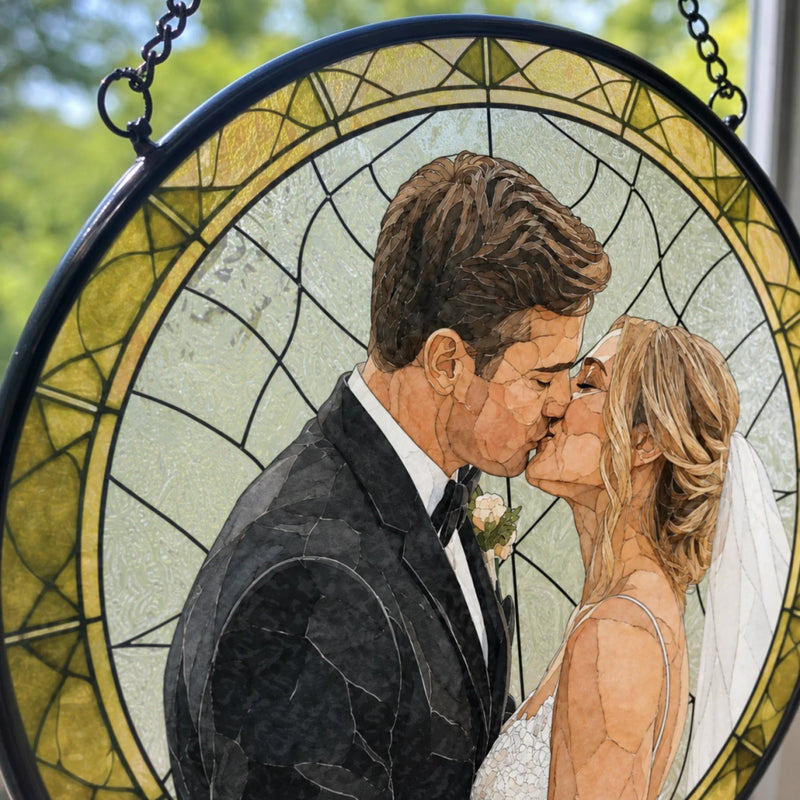 Custom Photo Stained Glass Window Hanging Suncatcher - Personalized Anniversary Wedding Gifts For Husband And Wife, Him And Her - Endless Love