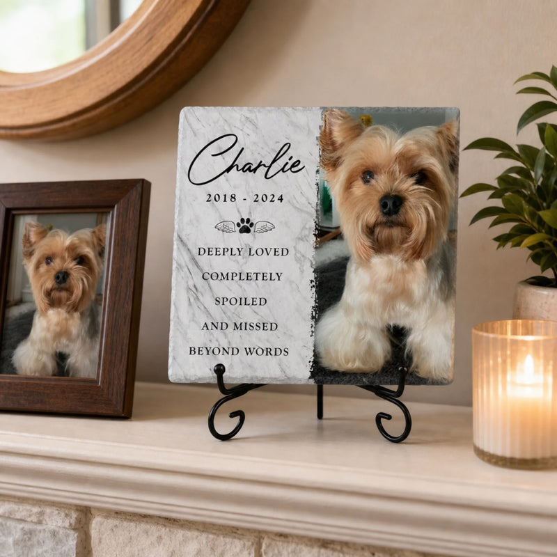Custom Photo Square Shaped Memorial Stone - Personalized Pet Memorial Sympathy Gifts For Dogs, Cats, Loss Of Dog - Deeply Loved