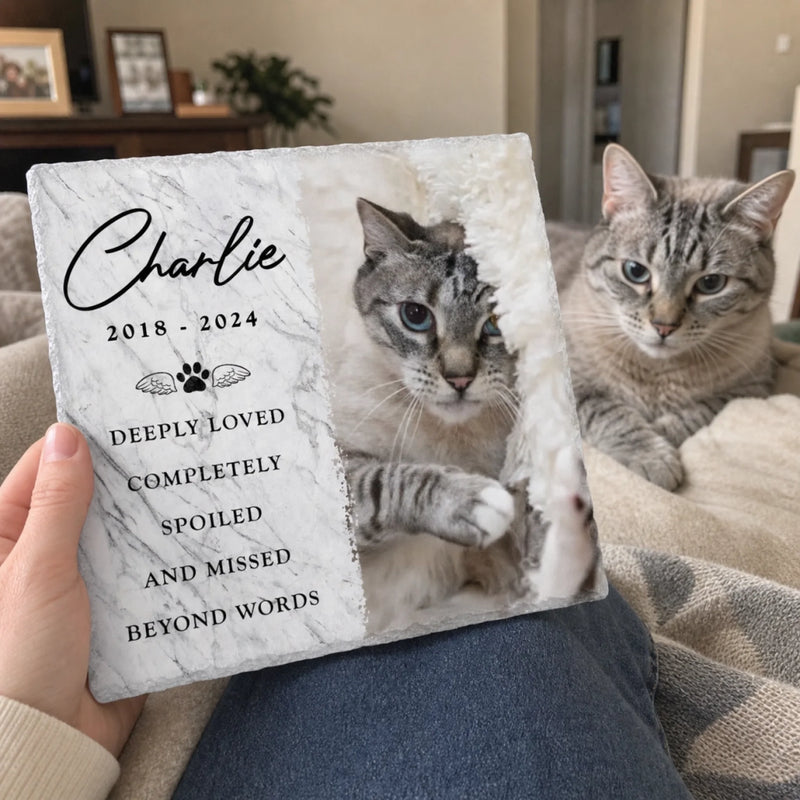 Custom Photo Square Shaped Memorial Stone - Personalized Pet Memorial Sympathy Gifts For Dogs, Cats, Loss Of Dog - Deeply Loved